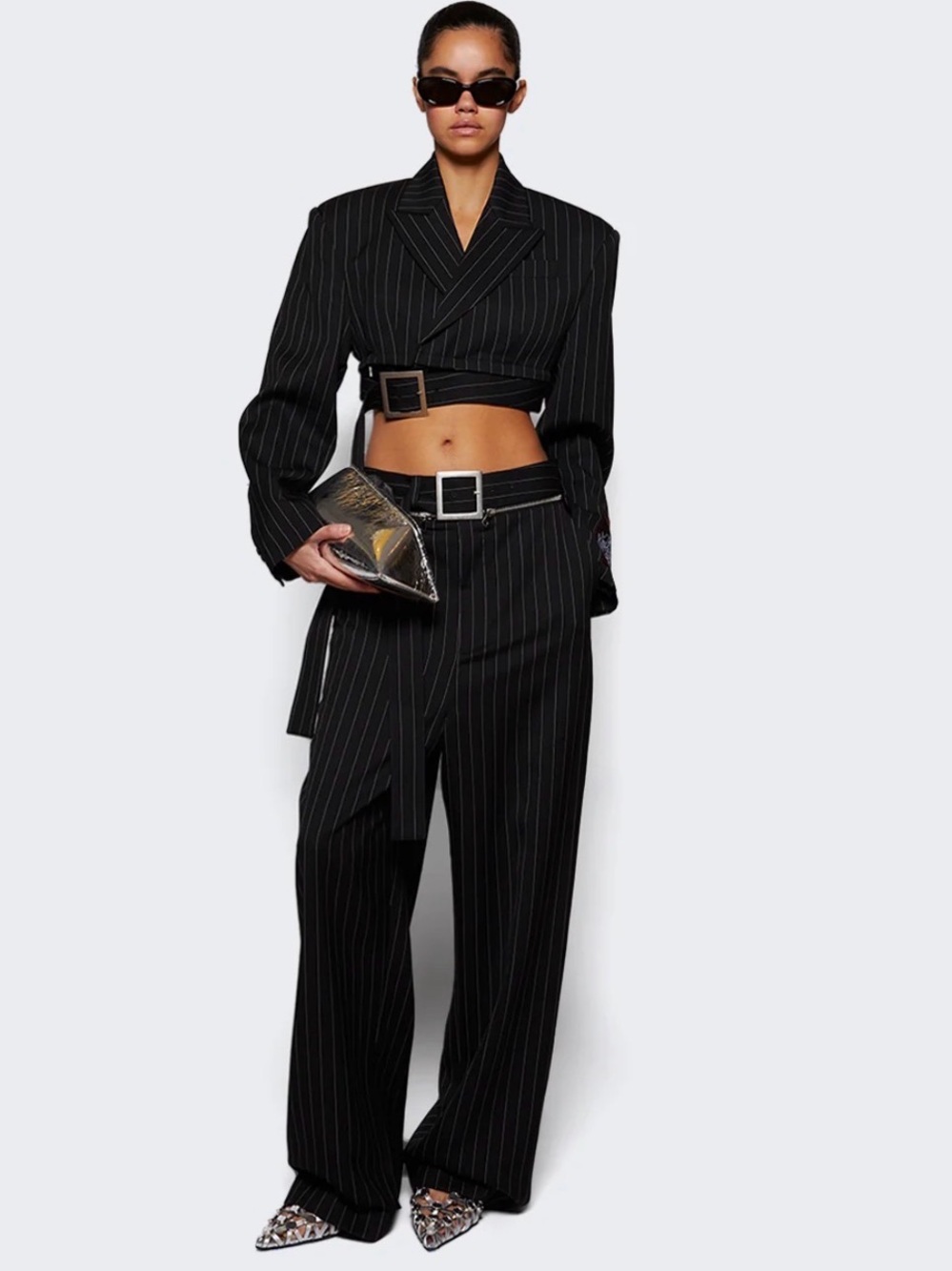 Jean Paul Gaultier Pinstripe Wide-Leg Trouser Black
